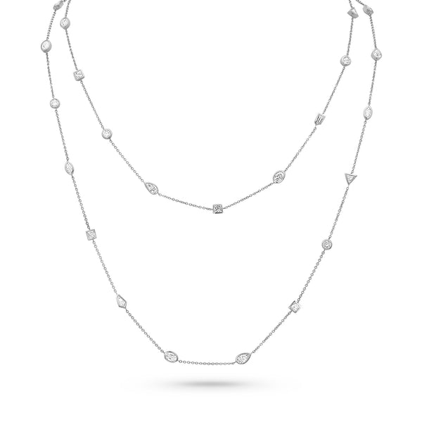 meticulously crafted mixed shapes bezel<br>diamond station necklace in 18k white gold <span class='visuallyhidden'>Text, call 323-404-2959 for shopping help.</span>